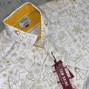 Tom Baine Mens Holiday Collection Shirt Performance‎ Slim Fit All Over Print XL